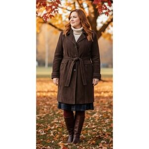 Vintage Y2K Centrigrade Mocha Real Leather Belted Coat Zip Out Liner Womens L